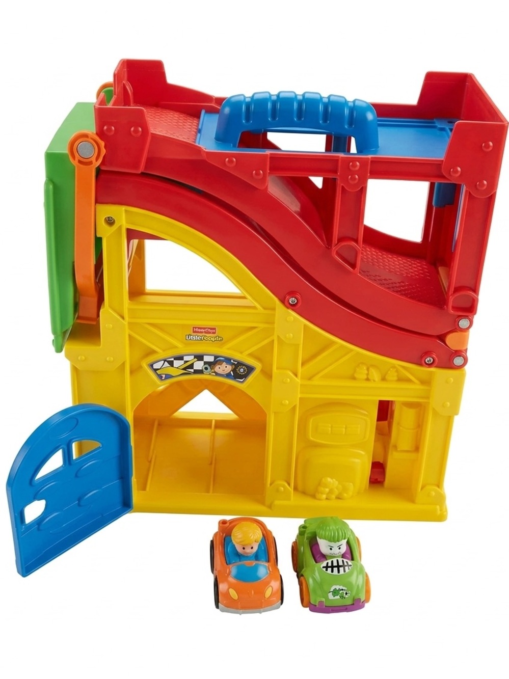 Fisher-Price Little People Fold & Go Wheelies Rev N Sounds Race Track + 2 Cars